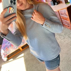 Talbots petite large funnel turtleneck button sweatshirt blue fleece pullover